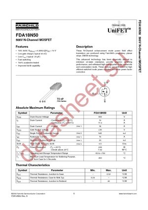 FDA18N50 datasheet  